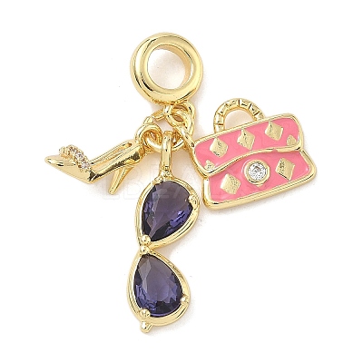 Brass Micro Pave Clear Cubic Zirconia European Dangle Charms KK-K368-29G-1