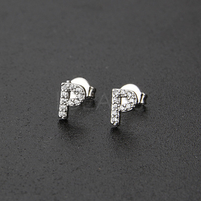 Brass Micro Pave Clear Cubic Zirconia Stud Earrings FS-WGC2F12-16-1