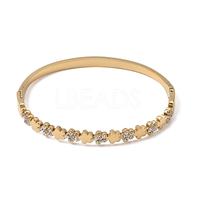 304 Stainless Steel Crystal Rhinestone Flower Hinged Cuff Bangles for Women SA-CBA61B8-12G-1
