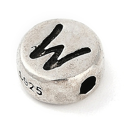 925 Sterling Silver Flat Round with Letter Beads STER-G044-01AS-W-1