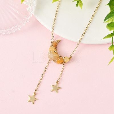 Natural Topaz Jade Chip Beads Moon Pendant Brass Cable Chain Necklaces for Women NJEW-TA00257-02-1
