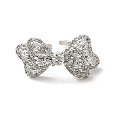 Brass Pave Cubic Zirconia Open Cuff Rings for Women RJEW-M169-04P-1