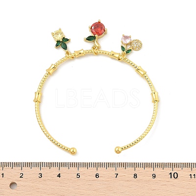 Brass Micro Pave Cubic Zirconia Friut Charm Bangles for Women BJEW-Z089-05G-1