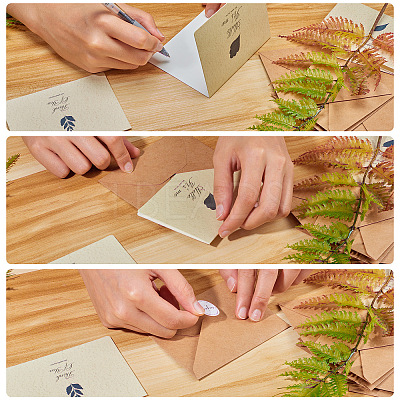 Leaf Pattern Kraft Envelopes and Greeting Cards Set DIY-CP0001-78-1