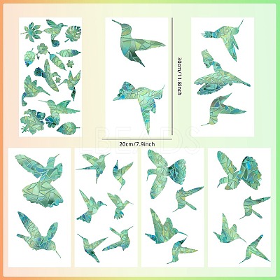 7PCS 2 Styles PVC Stickers Dazzling Color Window Stickers 3D Laser Hummingbird Electrostatic Glass Window Stickers JX828A-1