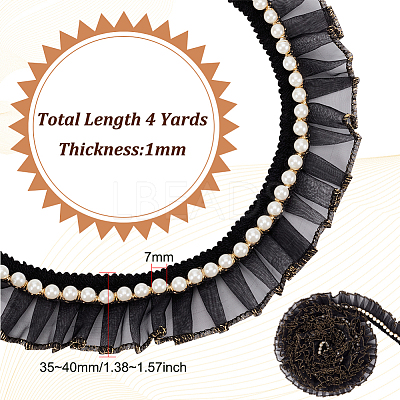 Chiffon Pleated Lace Ribbon with Plastic Beads OCOR-WH0078-62-1
