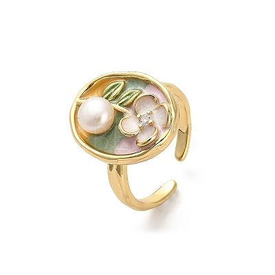 Brass Enamel Cuff Rings RJEW-K291-03G-02-1