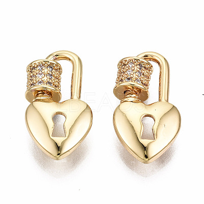 Brass Micro Pave Clear Cubic Zirconia Screw Carabiner Lock Charms LS-KK-T056-94G-NF-1