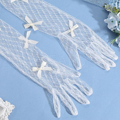 Bowknot Polyester Long Lace Gloves AJEW-WH20007-92B-1