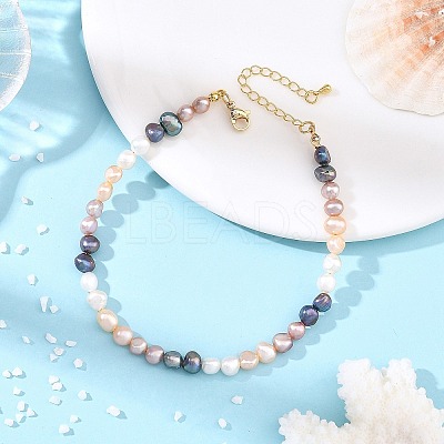 Natural Cultured Freshwater Pearl Beaded Anklets for Women AJEW-AN00876-1