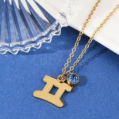 304 Stainless Steel Glass Drill Birth Stone Constellation Pendant Necklaces STAS-D305-08G-C-1