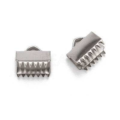 Tarnish Resistant Stainless Steel Ribbon Crimp Ends STAS-Q187-01-1
