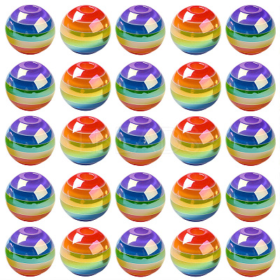 40Pcs Pride UV Plating Rainbow Iridescent Acrylic European Beads MACR-SC0002-66-1