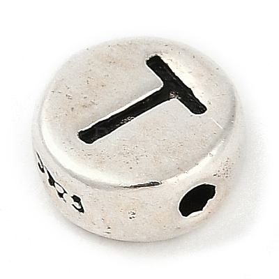 925 Sterling Silver Flat Round with Letter Beads STER-G044-01AS-T-1