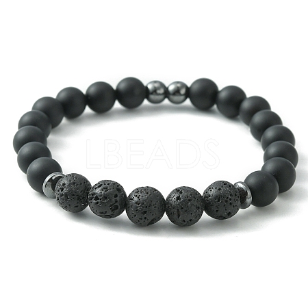Natural Lava Rock & Black Agate & Synthetic Hematite Beaded Stretch Bracelets BJEW-JB09441-1