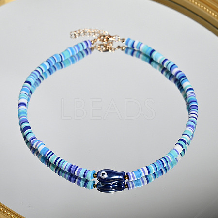 Boho Handmade Porcelain Fish Polymer Clay Heishi Beads Beaded Necklaces for Women WG36FA8-03-1