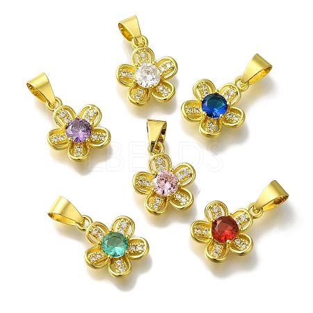 Flower Rack Plating Brass Micro Pave Cubic Zirconia Pendant KK-H485-01G-1