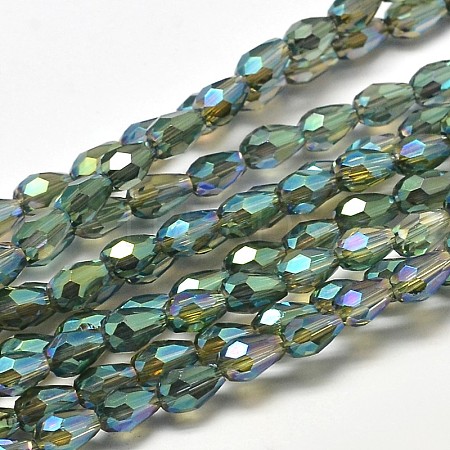 Faceted Teardrop Full Rainbow Plated Glass Bead Strands EGLA-J132-FR09-1