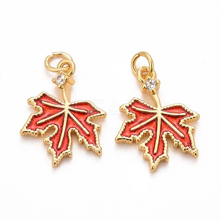 Autumn Theme Brass Cubic Zirconia Charms KK-P216-06MG-02-1