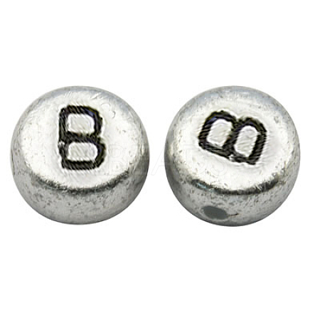 Silver Color Plated Acrylic Horizontal Hole Letter Beads X-MACR-PB43C9070-B-1