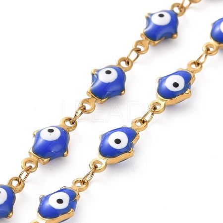 Enamel Hamsa Hand with Evil Eye Link Chains CHS-G023-01G-03-1