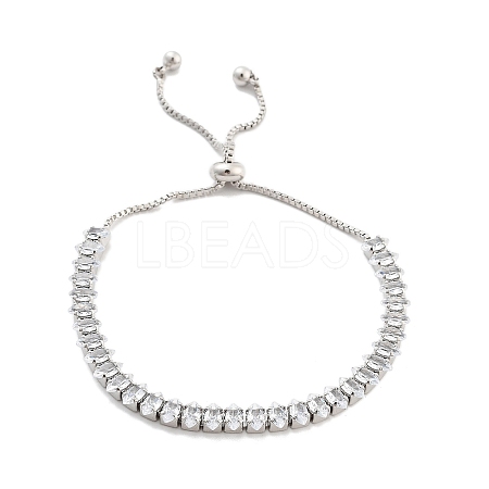 Brass Pave Clear Cubic Zirconia Horse Eye Box Chain Slider Bracelets BJEW-YWC0002-06B-P-1