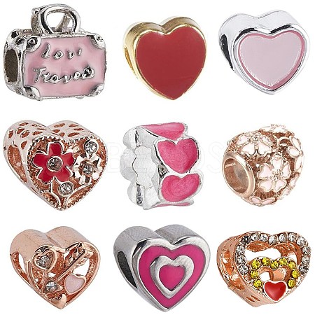 9Pcs 9 Styles Alloy & 304 Stainless Steel & Brass European Beads FIND-SC0007-59-1