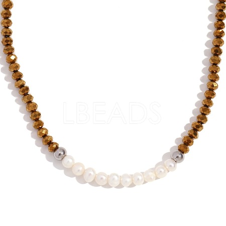 Fashion European Style Pearl Pendant Necklace for Women Handcrafted Stainless Steel Freshwater Pearl Deep Cut Crystal AX4759-1-1