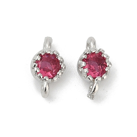 Brass Cubic Zirconia Flat Round Connector Charms KK-H204-02P-05-1
