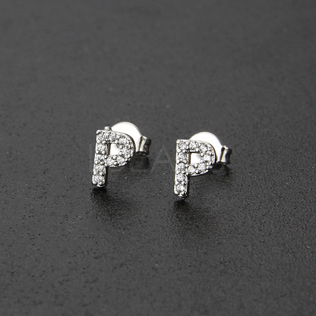 Brass Micro Pave Clear Cubic Zirconia Stud Earrings FS-WGC2F12-16-1