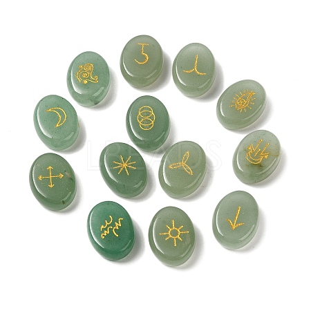 13Pcs Natural Green Aventurine Rune Stone G-C095-02D-1