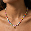 Colorful Beaded Heart Letter Necklace with Pearl Elements Stainless Steel Pendant Jewelry TR2146-19-2