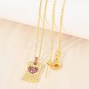 Brass Micro Pave Cubic Zirconia Rectangle with Heart Pendant Adjustable Slider Necklaces KK-CBA4547-08G-05-3