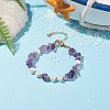 Natural Amethyst Chip Beaded Bracelet with Natural Pearl BJEW-TA00072-02-2