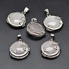 Flat Round with Dragon Platinum Plated Brass Natural Rose Quartz Pendants G-F228-24J-RS-1