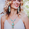 ANATTASOUL Natural & Synthetic Turquoise Heart Pendant Necklaces & Beaded Bracelets & Feather Chandellier Earrings SJEW-AN0001-45-3
