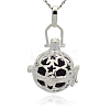 Silver Color Plated Brass Hollow Round Cage Pendants KK-J226-03S-1