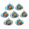 Electroplate Printed Natural Scallop Shell Pendants X-SSHEL-R047-04-A01-2