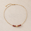 Synthetic Goldstone Hexagon Heishi Beads & 304 Stainless Steel Paperclip Chain Necklaces for Women SG1071-2-1
