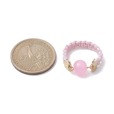 Glass Round Ball Braided Bead Style Finger Ring RJEW-JR00600-01-1