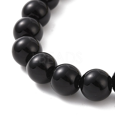 Synthetic Black Stone & Alloy Buddha Head Beaded Strech Bracelets BJEW-JB09420-02-1
