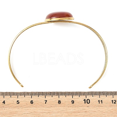 Natural Mixed Stone Flat Round 304 Stainless Steel Cuff Bangles for Women BJEW-JB14352-01-1