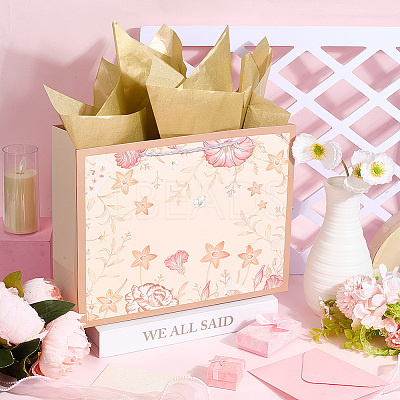 1Pc Flower Printed Paper Gift Bags with Rope Handle ABAG-SP0001-30C-1