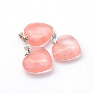 Heart Dyed Cherry Quartz Glass Pendants G-Q371-03-1