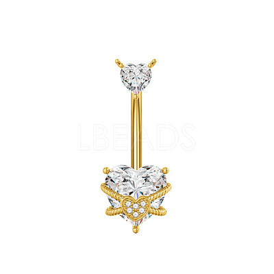 304 Stainless Steel Pave Clear Cubic Zirconia Curved Barbell Belly Rings FS-WG7A03F-02-1
