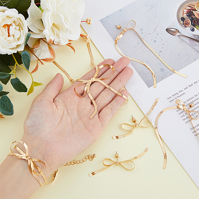 Bowknot Alloy Herringbone Chain Jewelry Kit for Women DIY-FH0006-56G-1