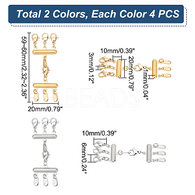 8Pcs 2 Colors 304 Stainless Steel Multi-strand Clasps with Lobster Claw Clasps FIND-UN0001-65-1