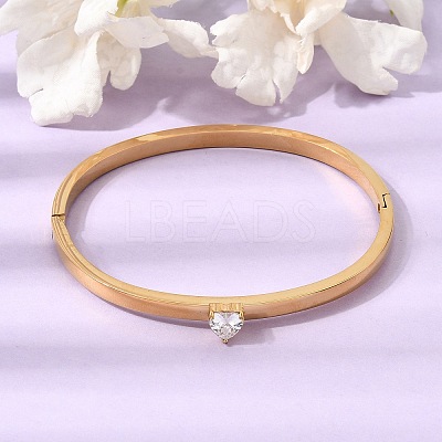 304 Stainless Steel Pave Clear Cubic Zirconia Heart Hinged Cuff Bangles for Women SA-CBAC920-17G-1