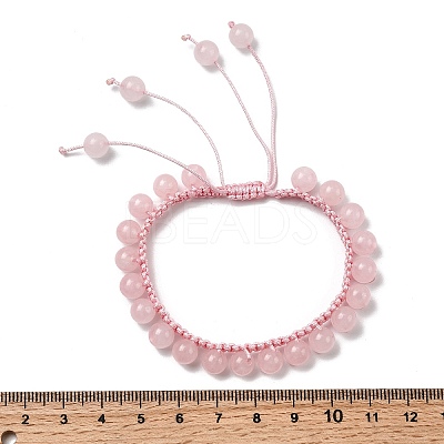 Adjustable Natural Rose Quartz Beads Braided Bead Bracelets for Women BJEW-L713-B01-1
