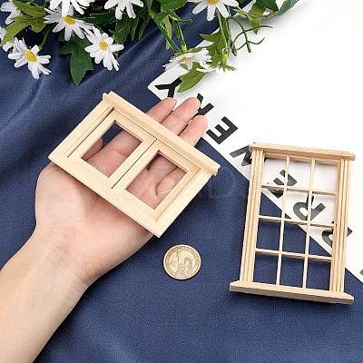 2Pcs 2 Styles Mini-Display Wood Windows DJEW-OC0001-12-1